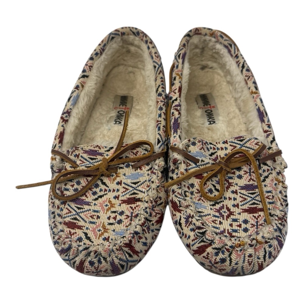 Y2K Vibe 🔥Minnetonka 🤑Britt Trapper Multicolor Aztec Tribal Fur Slippers 9 - Picture 2 of 7